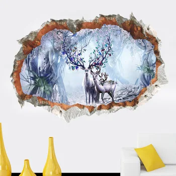 Miško Gėlių Kalėdų Elnias Medžio gyvūnų Sienų Lipdukų svetainė, Miegamasis 3D Vivid Sienos Lipdukai Dovana, Namų Dekoro Freskos Plakatas