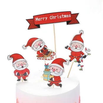 Kalėdų Vakarėlį Pyragas Apdaila Kortelės Kalėdų Raudona Žmogus Kalėdų Medžio Sniego Gimtadienio Tortas Topper Apdailos Rinkinys