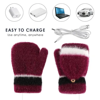 Nešiojamas Moterų USB Šildomos Pirštinė Full&Pusę Piršto Žiemą Šiltas Megztiniai Vertus Pirštinės