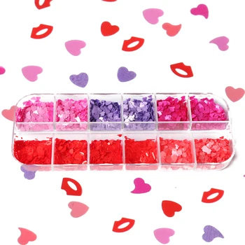 Valentino Dieną-Raudonos Širdies Nagų Blizgučiai Keistokas Lūpų Manikiūro Apdailos Griežinėliais Raidžių Nagų Dizaino Įrankių Priedai