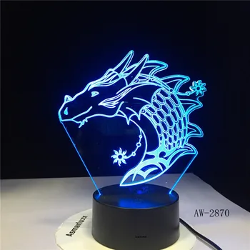 3D-2870 Stalo Lempa Drakonas 3D Iliuzija USB Palieskite Jutiklio RGB Vaiko, Vaikams, Dovanų Night Fury Naktį Šviesos diodų (LED) stalo Apdailos