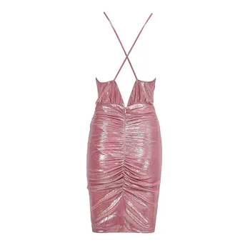 Įžymybė Seksualus 2019 Nauja Siunta Spageti Diržas V-Kaklo Backless Rožinė Bodycon Suknelė Moterims Naktiniame Klube Šalis Suknelė