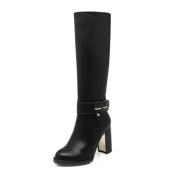 Fanyuan 2020 karšto pardavimo kelio auliniai batai moterims, Metalo apdaila, suapvalinti tne šilti žieminiai batai moters aukštakulniai batai juodos spalvos
