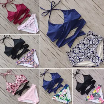 Naujas 2019 Seksualių Moterų Spausdinti Push-up Bikinis Nustatyti Tvarstis maudymosi kostiumėlį, maudymosi Kostiumėliai, Paplūdimio Kostiumas