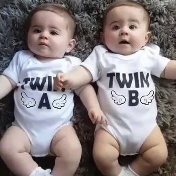 Naujagimiui Kūdikių Berniukų, Mergaičių Trumpas Rankovės Bodysuit Dvyniai A &B Romper Drabužius 2020 Metų Vasaros Kūdikių Dvyniai Romper Drabužiai