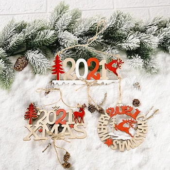 1Pc Kalėdų Ornamentu Medinių Amatų 2021 Raidžių Skaičius Medžio Amatų Kalėdų Medžio Kabantys Pakabukai Namų Navidad Šalies naujieji Metai