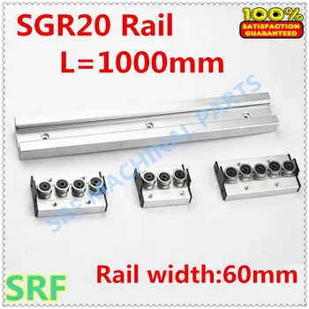 1pcs Aliuminio Aikštėje Roller Linijinis Vadovas Geležinkelių SGR20 L=1000mm +1pcs SGB20 ratų slydimo blokas linijinio Judesio skaidrių geležinkelių
