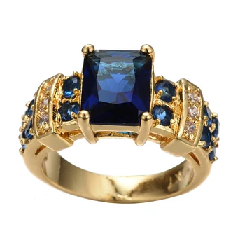 Senovinių Moterų Mėlyna Kristalų Papuošalai Žavesio Aukso Spalvos Vestuvių Dideli Žiedai, Moterų, Prabangos Aikštėje Cirkonis Akmuo Sužadėtuvių Žiedas