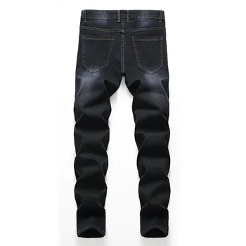 Men 's Jeans Asmenybės Siuvinėjimo Moto Džinsai Slim Fit Straight Džinsinio audinio Kelnės Nelaimę Kelnės