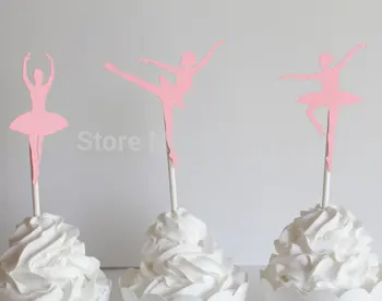 Rožinės spalvos Balerinos Cupcake Rėžtuvės Šalis Susitvarko Cupcake Toppers - dantų krapštuką - Maisto Susitvarko vestuvių baby shower gimtadienio džiaugtis