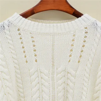 Žiemos baltos moterų megztinis tuščiaviduriai iš megzti megztinis lašas pečių megztinis ilgomis rankovėmis o kaklo džemperis moterims