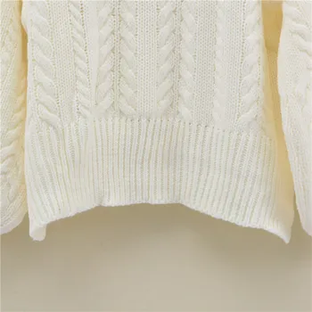 Žiemos baltos moterų megztinis tuščiaviduriai iš megzti megztinis lašas pečių megztinis ilgomis rankovėmis o kaklo džemperis moterims