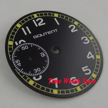 GOUTENT logotipas 36.8 mm BLACK dial GELTONA ženklai Žiūrėti Dial tinka ETA 6497 Vertus likvidavimo judėjimo D122