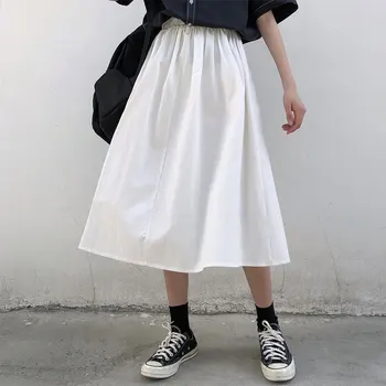 Naujasis Japonijos Stiliaus Aukšto Juosmens-Line Skėtis Sijonas Moterų Vasaros Atsitiktinis Ilgi Sijonai, Juoda/Balta Studentų Vintage Sijonas
