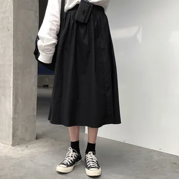 Naujasis Japonijos Stiliaus Aukšto Juosmens-Line Skėtis Sijonas Moterų Vasaros Atsitiktinis Ilgi Sijonai, Juoda/Balta Studentų Vintage Sijonas