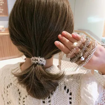 Korėjos Pearl Zawalcowany Plaukų Ryšius Scrunchies Elastinga Hairband Plaukai Surišti Į Uodegą Turėtojai Moterų Plaukų Virvę Gumos Guma Plaukų Aksesuarai