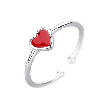 Hemiston 925 Sterlingas Sidabro Žiedas Moteriška Versija Atidarymo Reguliuojamas Žiedo Mažos Raudonos Širdies Žiedas Madinga Raudona Širdies Žiedas