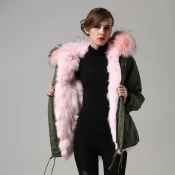 2018 Mhnkro Naują Atvykimo Kūdikių Rožinė Elegantiška Fox Fur Rusija Karšto Spalva Moterų Žiemos Armijos Žalioji Laisvalaikio Drabužiai