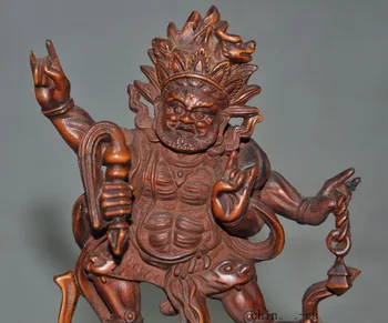 Kalėdų Budizmas Boxwood medžio drožyba 4 ginklų Mahakala Dorje Rūstus Dievybė Budos statula Naujųjų Metų