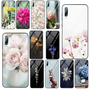 Gražios Gėlės Ramunės Rožės Gėlių Grūdintas Stiklas Case For Samsung S8 S9 S10 J4 A8 A10 A20 A40 A50 A70 A80 Plius