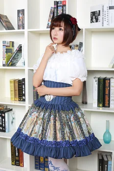 Princesė saldus lolita sijonai Japonijos originalus retro Princesė klostuotas sijonas su aukštos juosmens ir mielas gyva nėrinių GZWY007