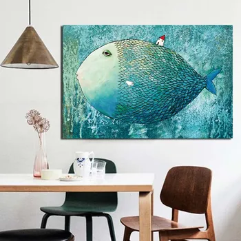 Šiaurės mėlyna abstrakčiai žuvų vandenyne plakatas akvarelė sienos meno spaustuvėje, gyvenamojo kambario, vaikų kambario, apdailos TZ076