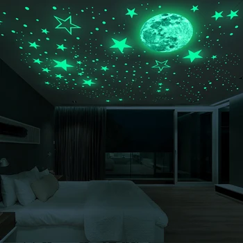 435pcs/set Šviesos 3D Star Mėnulis Dot Sienų Lipdukai Vaikų Kambario, Miegamojo Lubų Namų Puošybai Fluorescencinis Švytėjimas Tamsoje