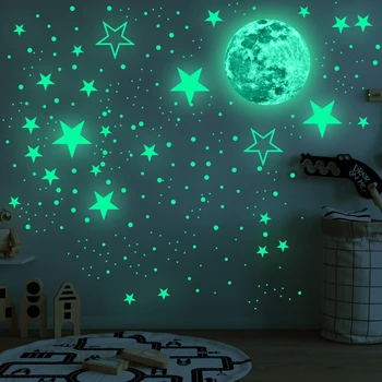 435pcs/set Šviesos 3D Star Mėnulis Dot Sienų Lipdukai Vaikų Kambario, Miegamojo Lubų Namų Puošybai Fluorescencinis Švytėjimas Tamsoje