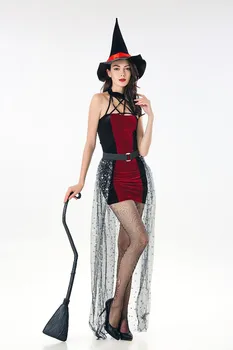 Naujas Purim Karnavalą Raudona Juoda Gotikos Ragana Kostiumas Moterims Suaugusiųjų Magija Metu Kostiumas Helovinas Cosplays Šalis Suknelė