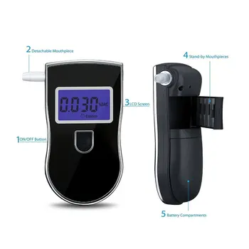 Nešiojamų Policijos Breathalyzer Analizatorius Jutiklis Skaitmeninis LCD Alkoholio Jutiklis Kvėpavimas Testeris su 5 Vienkartiniai Burną 818 Vienetų