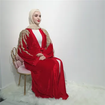 WEPBEL Musulmonų Abaja Aksomo Siuvinėjimo Moteris Ilga Suknelė Atvira Pečių Apdaila Mados Artimųjų Rytų Dubajus Cardigan Ramadanas