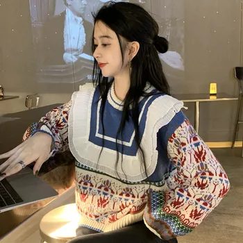 Korėjos Versija Japonų Megztinis Rudens-Žiemos Mados Storas Šiltas, Plonas, Elegantiškas Karšto Pardavimo Pynimas Ilgomis Rankovėmis Apvalios Kaklo