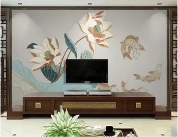 Pasirinktinius nuotraukų 3d tapetai Aukso paramos linija kinijos lotus karpis kambarį namų dekoro 3d sienų freskomis tapetai, sienų ir 3 d