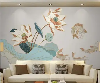 Pasirinktinius nuotraukų 3d tapetai Aukso paramos linija kinijos lotus karpis kambarį namų dekoro 3d sienų freskomis tapetai, sienų ir 3 d