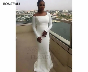 Balta Bridesmaid Dresses 2021 Undinė Ilgomis Rankovėmis Juoda Merginos Satino Elastinga Nėrinių Pietų Afrikos Bridesmaid Suknelę