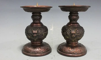 Kinija Grynas Bronzos, Vario Drakono Šventyklos Žvakidė candleholder candler Pora