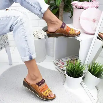 Naujas 2019 m. vasaros moterų sandalai 3 Spalvos siūlėmis sandalai ponios atidaryti kojų laisvalaikio bateliai Platformos pleišto skaidres paplūdimio bateliai