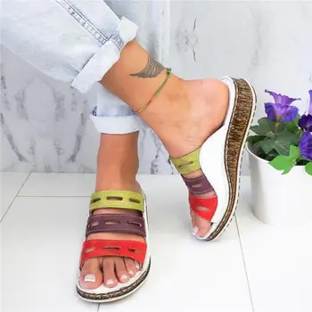 Naujas 2019 m. vasaros moterų sandalai 3 Spalvos siūlėmis sandalai ponios atidaryti kojų laisvalaikio bateliai Platformos pleišto skaidres paplūdimio bateliai