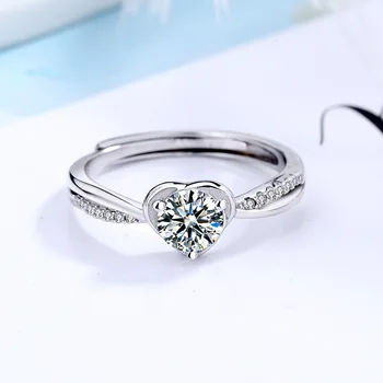 Korėjos Stiliaus Elegantiškas, Patogus Širdį Laimės Žiedus Versitile Mados Pilnas Kristalai S925 Bauda Sidabro Persikas Širdies Žiedas