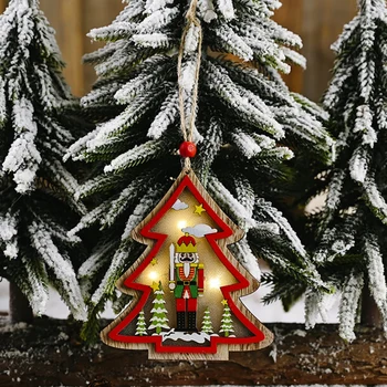 Kalėdų Papuošalų, Medinių Graikinių Riešutų Kareiviai Su Šviesos Kabinti Namas Automobilių Medžio Pakabukas Išskirtinį Kalėdų Eglutės Ornamentu