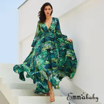 Bohemijos Karšto 2019 Naujas Stilingas Prašmatnus Moterų Vasaros Paplūdimio Suknelė Klubo Šalis Gėlių Prarasti Sundress Maxi Suknelė Plius Dydis