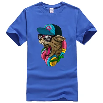 2019 Naują Atvykimo vyriški marškinėliai Mados DJ Crazy Cat T-shirt Vyrai Viršų trumpomis Rankovėmis Marškiniai Hipster Tee Prekės ženklo Drabužių Roko Harajuku