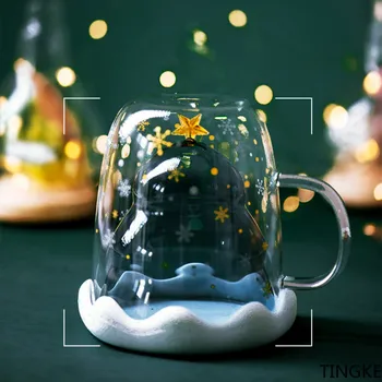 Kalėdų Eglutė Star Puodelio Kavos Puodelio Pieno Sulčių Taurė Kūrybos 3D Skaidrus Dvigubo Anti-Plikymo Stiklo Vaikų Kalėdų Dovana