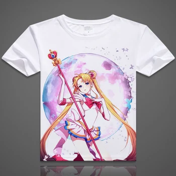 Sailor Moon T-Shirt Anime Usagi Tsukino Cosplay Kostiumų Graži Mergina Kvėpuojantis Trumpas Rankovės marškinėliai Vyrams, Moterims