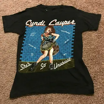 Vintage 80'S Cyndi Lauper She Taip Neįprastos Juodos spalvos vyriški 234Xl Marškinėliai