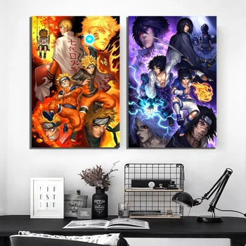 HD Spausdinti Uzumaki Naruto ir Sasuke Tapybos Anime NARUTO Nuotrauką Sienos Meno Modulinės Drobės Plakatas Namų Dekoro Naktiniai Fone