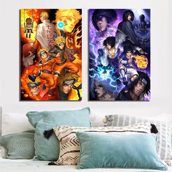 HD Spausdinti Uzumaki Naruto ir Sasuke Tapybos Anime NARUTO Nuotrauką Sienos Meno Modulinės Drobės Plakatas Namų Dekoro Naktiniai Fone