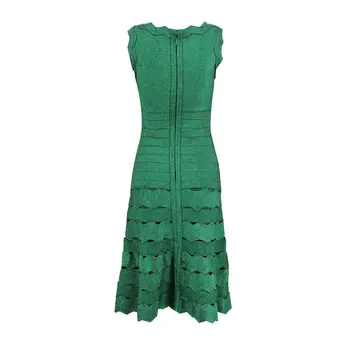 Elegantiškas Mados Moterų Tvarstis Suknelė Vestido Žalia žakardo gilding O Kaklo Ruffles Vestuvių vakarą Klubo suknelės vasaros suknelė