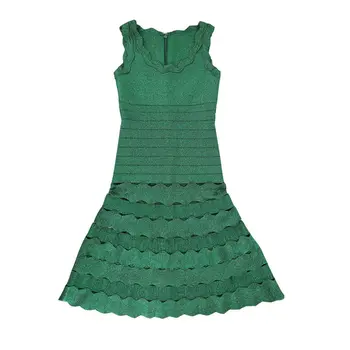 Elegantiškas Mados Moterų Tvarstis Suknelė Vestido Žalia žakardo gilding O Kaklo Ruffles Vestuvių vakarą Klubo suknelės vasaros suknelė
