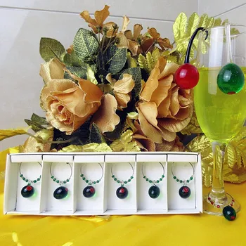 6pcs Murano ranka pūstinis stiklas amatų stalo dekoravimui papuošalas pakabukas taurės žymeklis vestuvių, gimtadienio Vyno stiklo pakabukai rinkinys